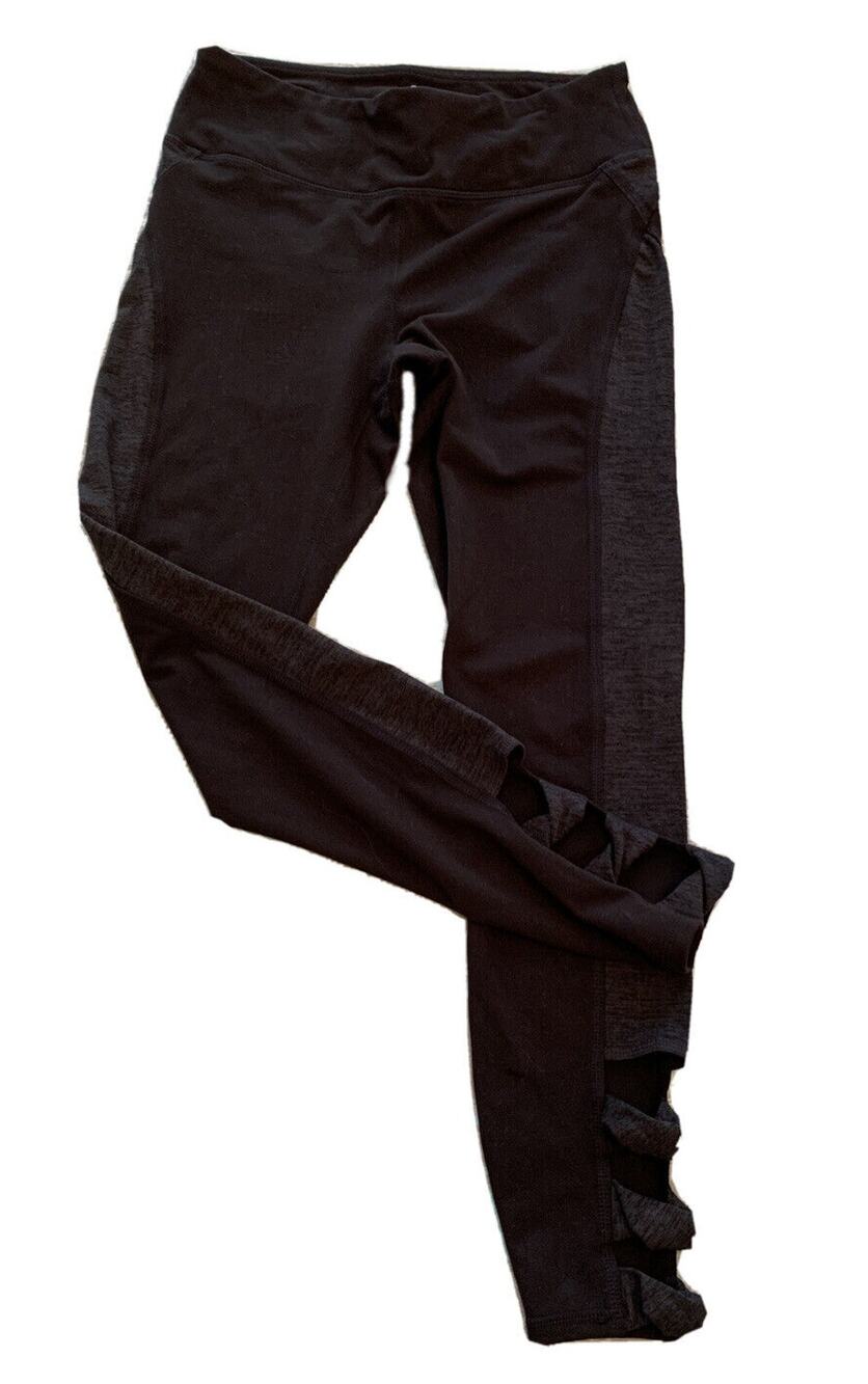 Small Gaiam Women's Black Gray Activewear Leggings Twist Detail Hem